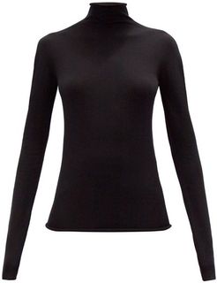 High-neck Wool-blend Long-sleeved Top - Womens - Black