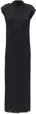 Translucent Plissé-jersey Dress - Womens - Black