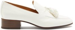 Pompom Tasselled Leather Loafers - Womens - White
