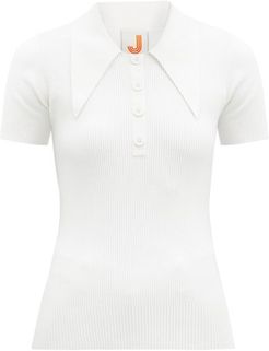 Oversized-collar Cotton-blend Peachskin Polo Shirt - Womens - White