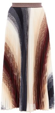 Pleated Abstract-jacquard Knit Midi Skirt - Womens - Burgundy Multi