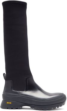 Leather And Scuba-jersey Boots - Womens - Black