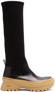 Leather And Scuba-jersey Boots - Womens - Black/white