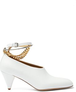 Anklet-chain Leather Cone-heel Pumps - Womens - White