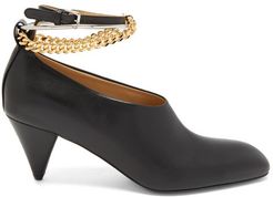 Anklet-chain Leather Cone-heel Pumps - Womens - Black