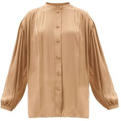 Denny Balloon-sleeve Pleated Silk-georgette Blouse - Womens - Camel