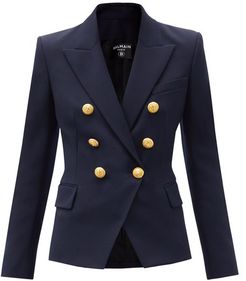 Double-breasted Wool-twill Blazer - Womens - Navy