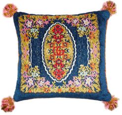 Floral-jacquard Velvet Cushion - Blue Multi