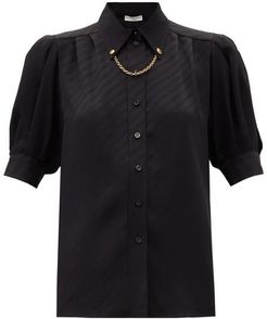 Chain-collar Logo-jacquard Silk Blouse - Womens - Black