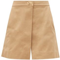 Lock-hardware Cotton-gabardine Mini Skort - Womens - Beige