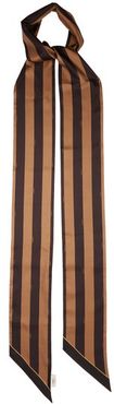 Striped Logo-print Silk-satin Scarf - Womens - Brown