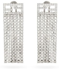 Ff-logo Crystal-fringe Earrings - Womens - Silver