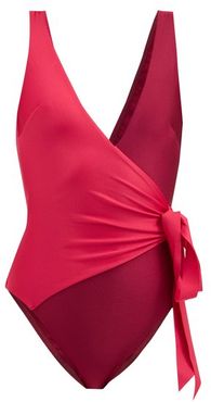 Bellitude Wrap-effect Swimsuit - Womens - Pink Multi