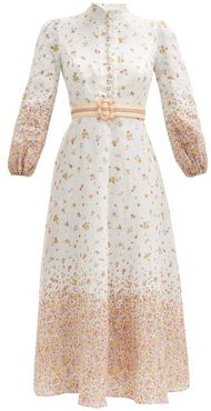 Carnaby Belted Floral-print Linen Midi Dress - Womens - Orange Print