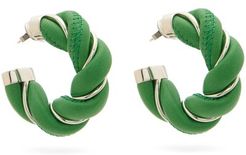 Twisted Sterling-silver & Leather Hoop Earrings - Womens - Green