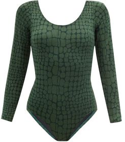 The Bodysuit Crocodile-jacquard Paddlesuit - Womens - Dark Green
