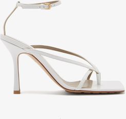 Stretch Square-toe Leather Sandals - Womens - White