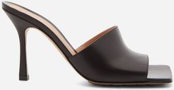 Stretch Square-toe Leather Mules - Womens - Black
