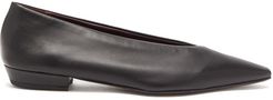 Point-toe Leather Ballet Flats - Womens - Black