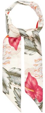 Hawaiian-print Slim Silk Scarf - Womens - White Multi