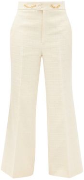 High-rise Cotton-blend Tweed Flared Trousers - Womens - Ivory