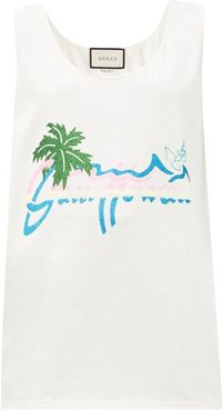 Hawaii-print Cotton-jersey Tank Top - Womens - White Print