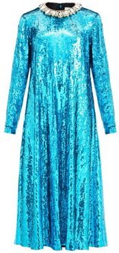 Crystal-collar Sequined Midi Dress - Womens - Blue