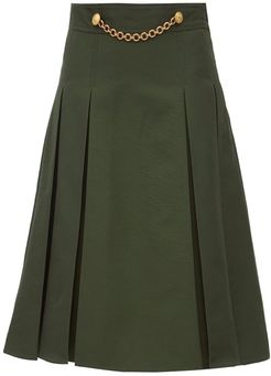 Draped-chain Pleated Cotton-blend Midi Skirt - Womens - Green