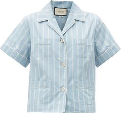 GG-embroidered Striped Cotton Shirt - Womens - Light Blue