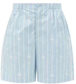 Logo-jacquard Striped Cotton-poplin Shorts - Womens - Light Blue