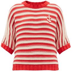 Anchor-appliqué Striped Cotton-blend Sweater - Womens - Red White