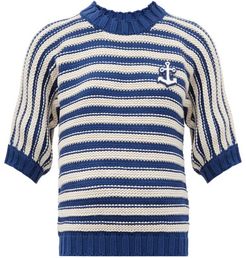 Anchor-appliqué Striped Cotton-blend Sweater - Womens - Blue White