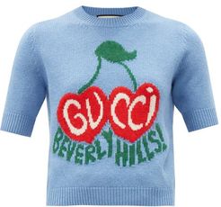 Beverly Hills Logo-intarsia Wool Sweater - Womens - Blue