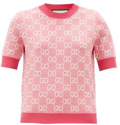 GG-jacquard Wool-blend Sweater - Womens - Pink White