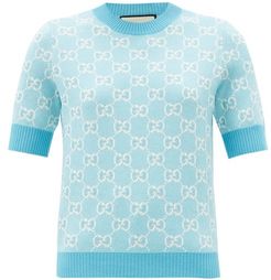GG-jacquard Wool-blend Sweater - Womens - Blue White