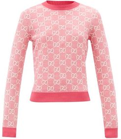 GG-jacquard Wool-blend Sweater - Womens - Pink White