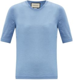 Short-sleeved Cashmere Sweater - Womens - Blue