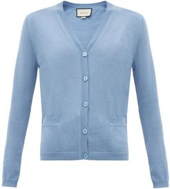 GG-embroidered Cashmere Cardigan - Womens - Blue