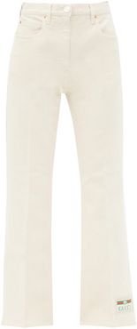 Logo-patch High-rise Cropped-leg Jeans - Womens - Ivory