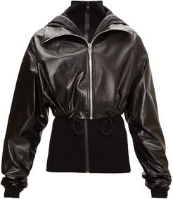 Layered Cropped Leather Jacket - Womens - Black