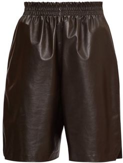 Elasticated-waist Leather Shorts - Womens - Dark Brown