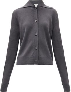 Spread-collar Wool Cardigan - Womens - Dark Grey