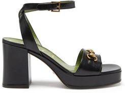 Houdan Horsebit Leather Platform Sandals - Womens - Black