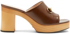 Houdan Horsebit Leather Platform Mules - Womens - Dark Brown