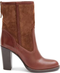 Suede And Leather Ankle Boots - Womens - Brown