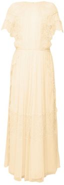 Lace-sleeve Silk Maxi Dress - Womens - Beige