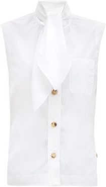 Tie-neck Sleeveless Cotton-poplin Blouse - Womens - White