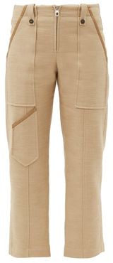 Patch-pocket Linen-blend Cropped Trousers - Womens - Khaki