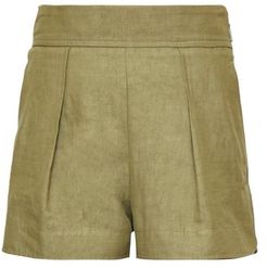 Pleated-front Linen-blend Shorts - Womens - Khaki