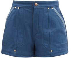 High-rise Two-tone Denim Shorts - Womens - Indigo